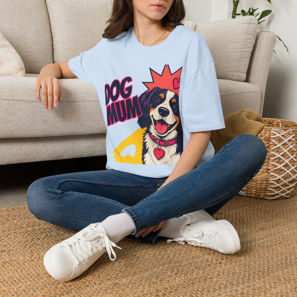 Dog Mum Pop Art T-Shirt | Happy Dog Portrait, Heart Collar