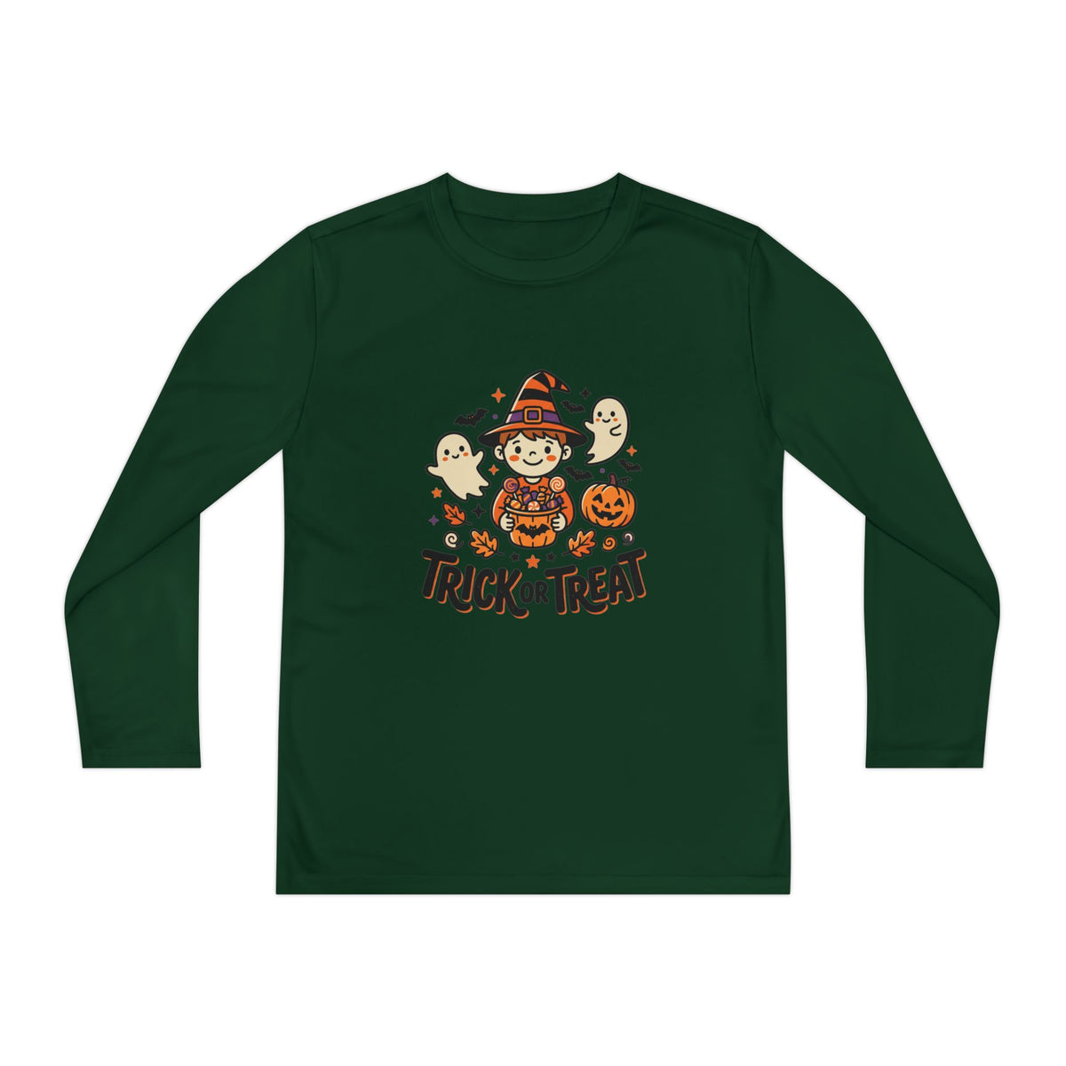 Trick or Treat Witch Kid Long Sleeve Shirt | Halloween Ghosts Pumpkins