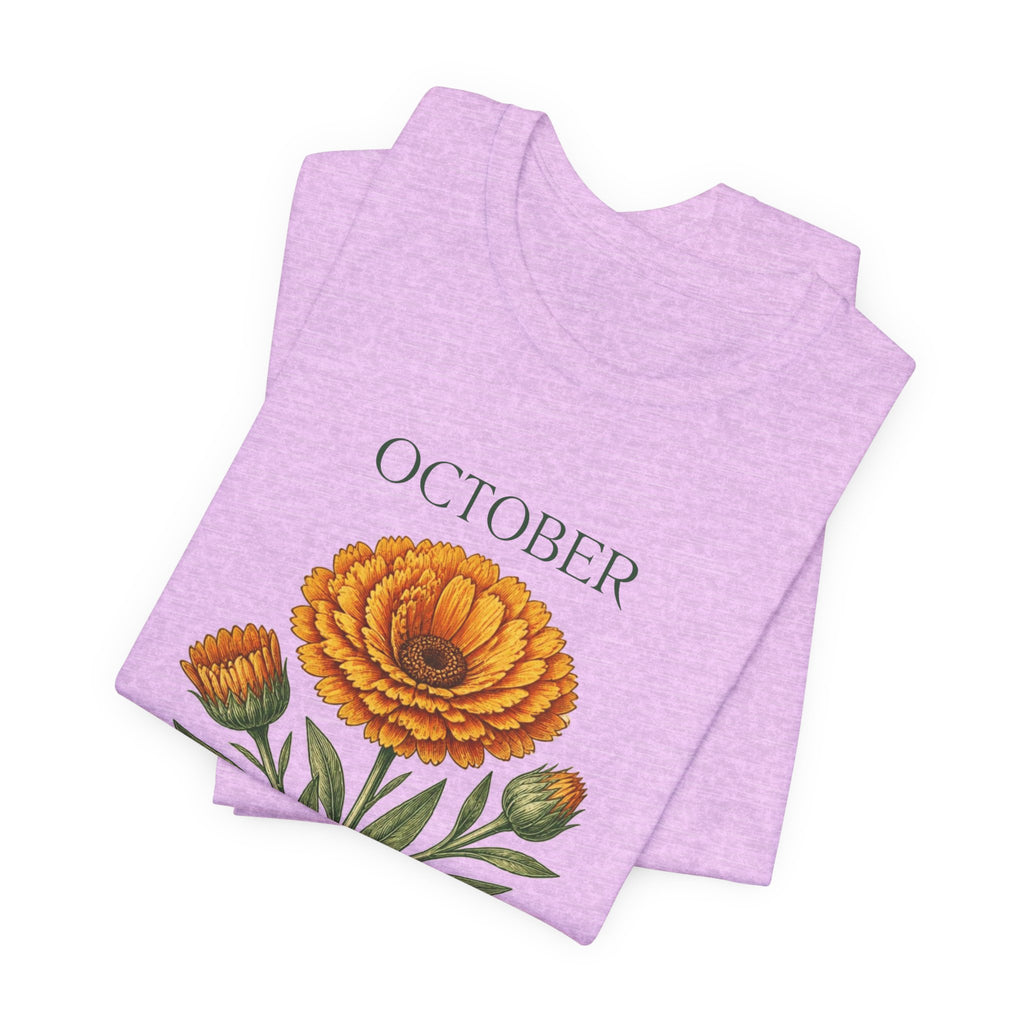 October Birth Flower Tee | Marigold & Cosmos Celestial Design | Birthday Gift