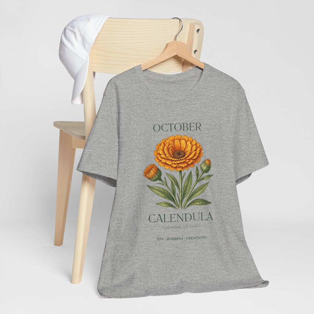 October Birth Flower Tee | Marigold & Cosmos Celestial Design | Birthday Gift