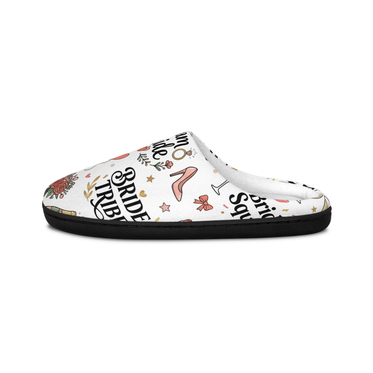Bridal Party Indoor Slippers — 'Bride Squad' Champagne & Rose Pattern