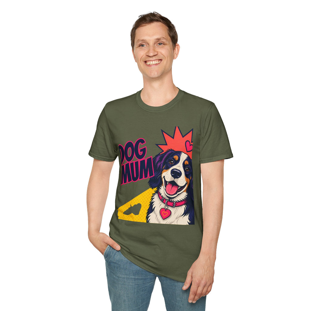 Dog Mum Pop Art T-Shirt | Happy Dog Portrait, Heart Collar