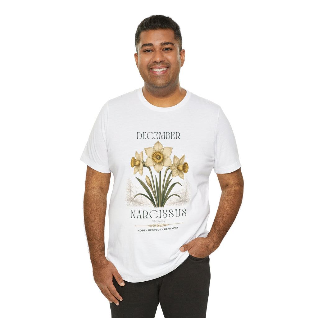 December Birth Flower Tee | Narcissus & Holly Celestial Design | Birthday Gift
