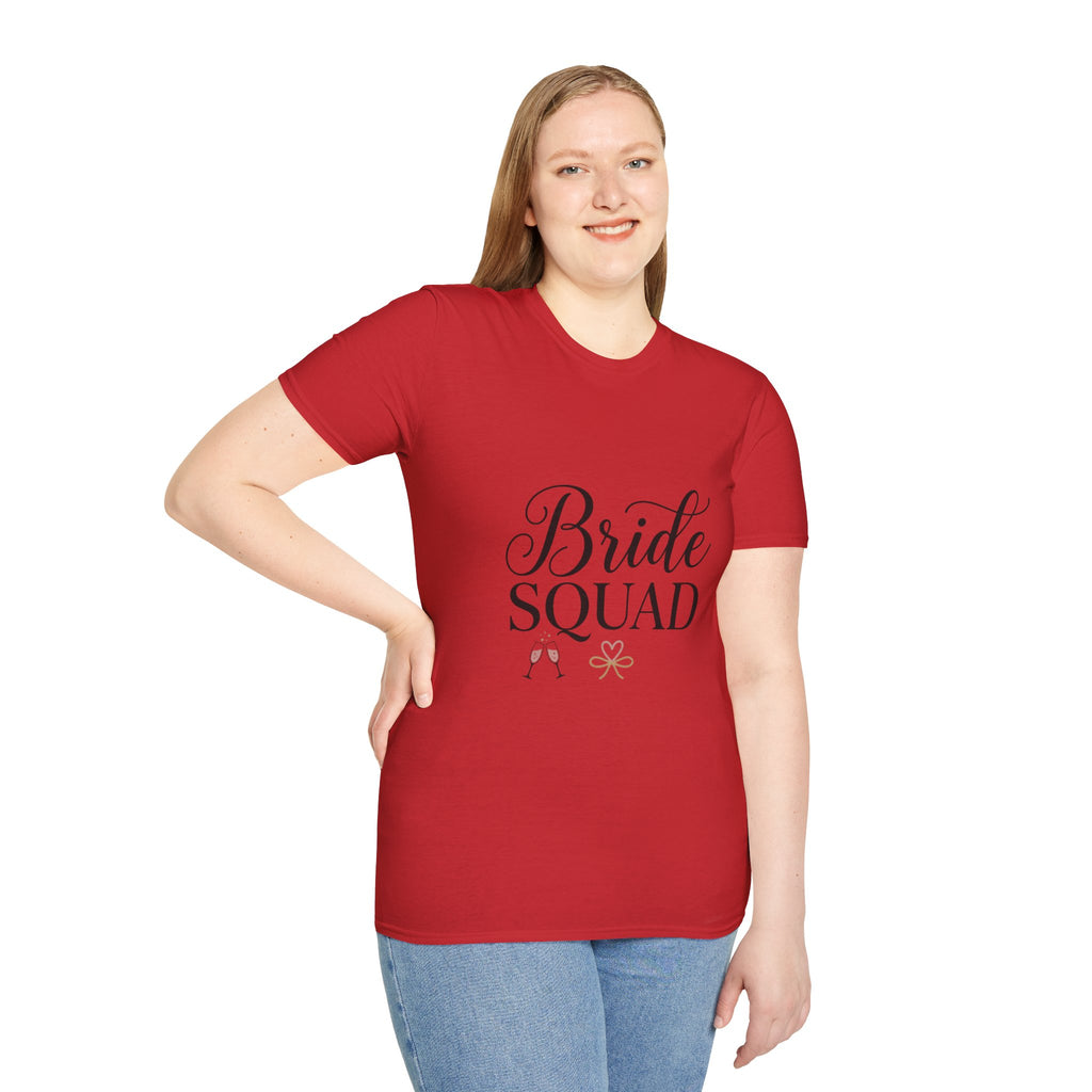 Bride Squad T-Shirt — Bachelorette Party Bridesmaid Tee with Champagne Icons