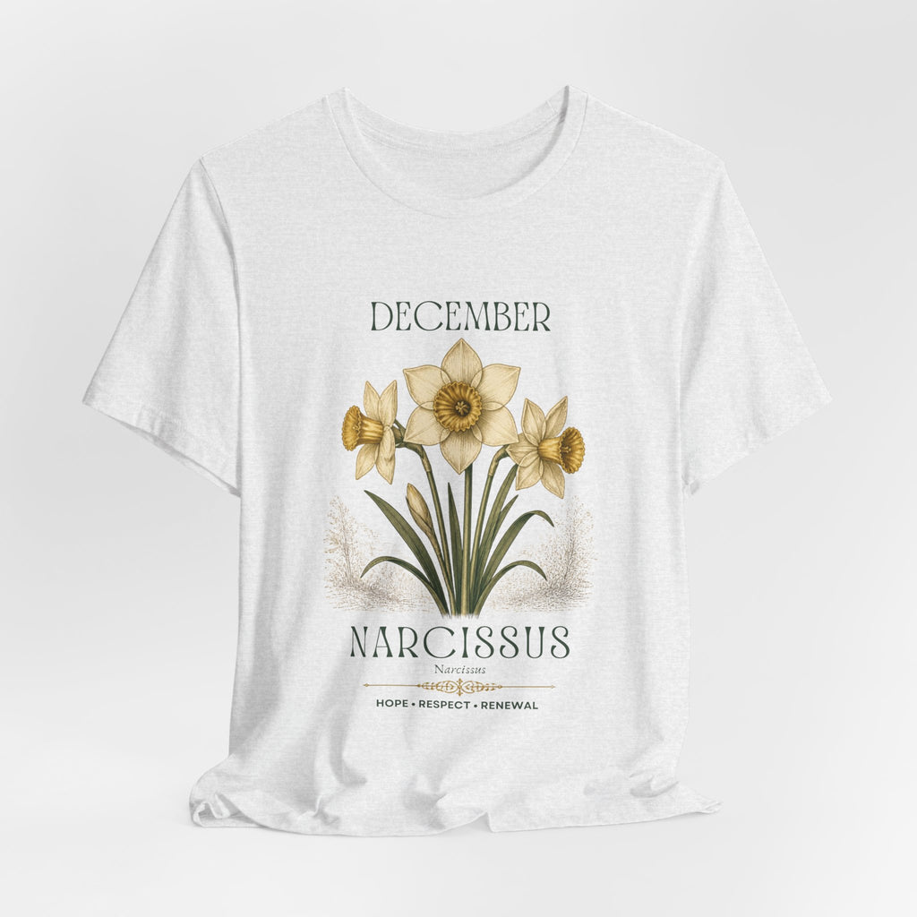 December Birth Flower Tee | Narcissus & Holly Celestial Design | Birthday Gift