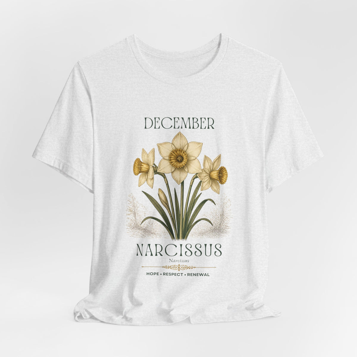 December Birth Flower Tee | Narcissus & Holly Celestial Design | Birthday Gift