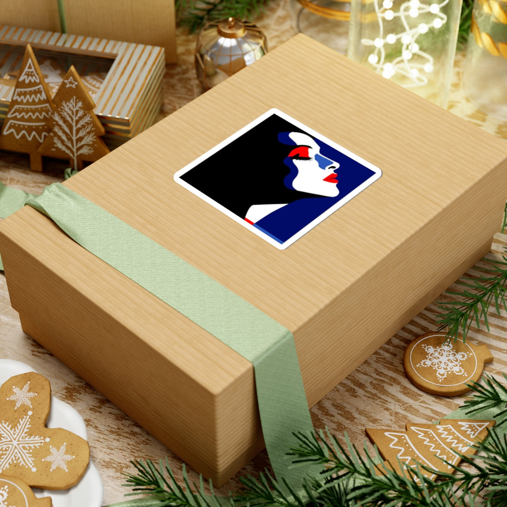 Pop Art Profile Sticker — Bold Red, White & Blue Female Silhouette (Kiss-Cut)