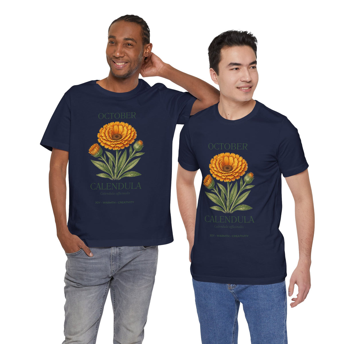 October Birth Flower Tee | Marigold & Cosmos Celestial Design | Birthday Gift