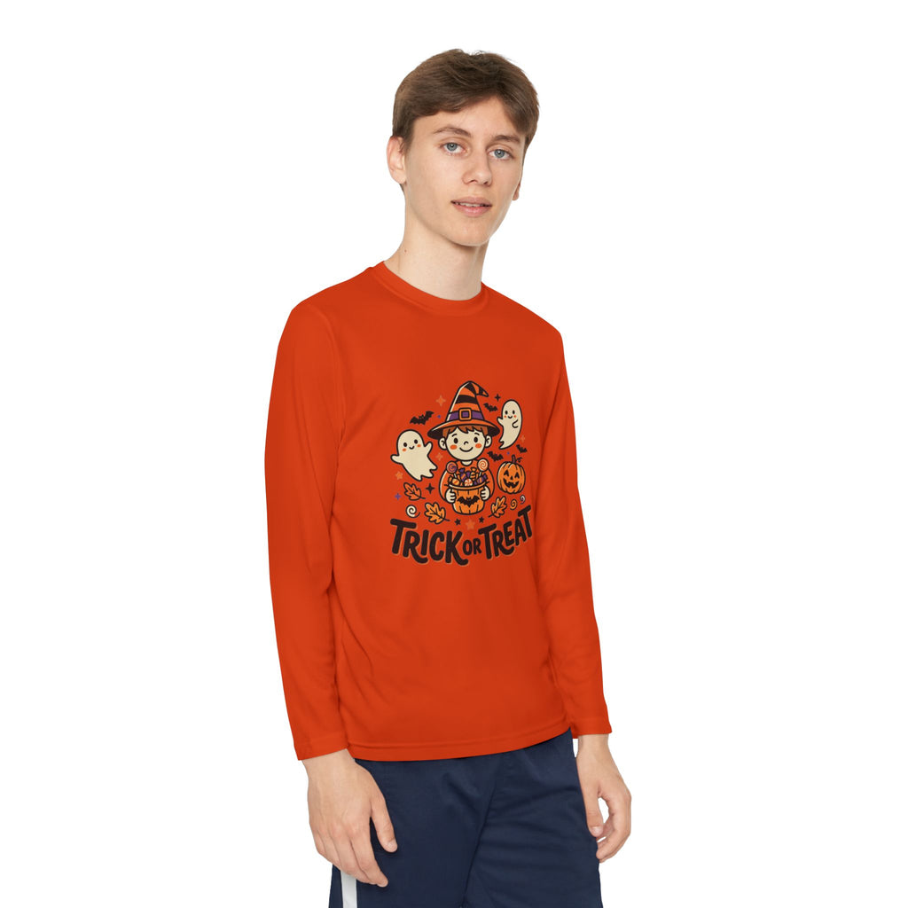 Trick or Treat Witch Kid Long Sleeve Shirt | Halloween Ghosts Pumpkins