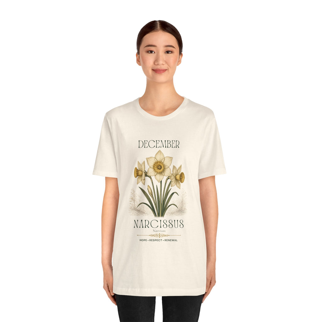 December Birth Flower Tee | Narcissus & Holly Celestial Design | Birthday Gift