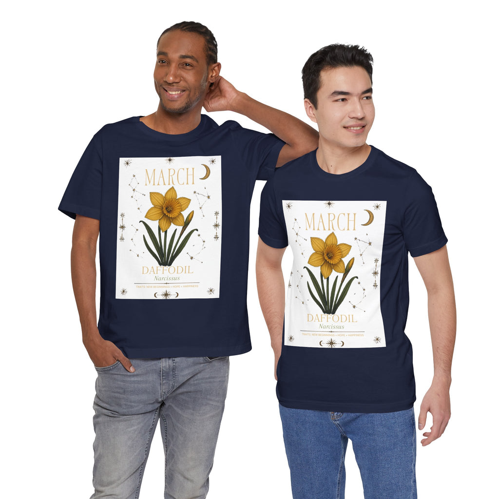March Zodiac/Celestial aesthetics with birth flower — Birth Month Flower Tee