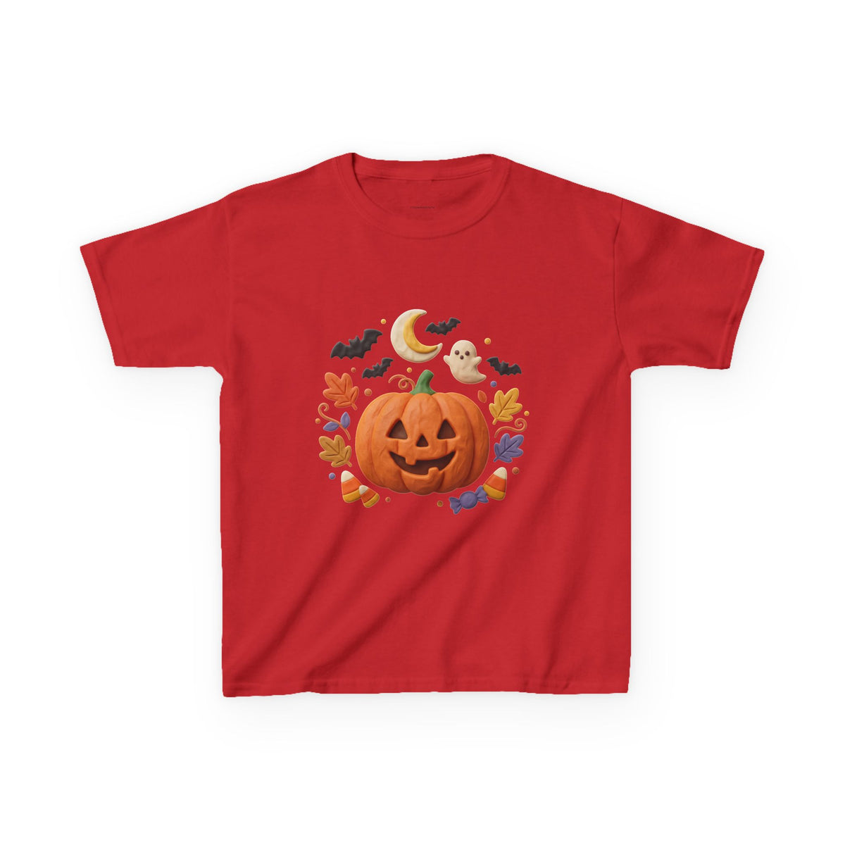 Jack-o'-Lantern Pumpkin Kids Tee | Halloween Ghosts, Bats, Moon, Autumn Leaves