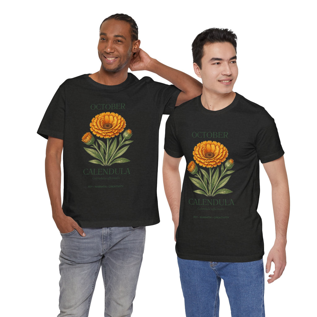 October Birth Flower Tee | Marigold & Cosmos Celestial Design | Birthday Gift