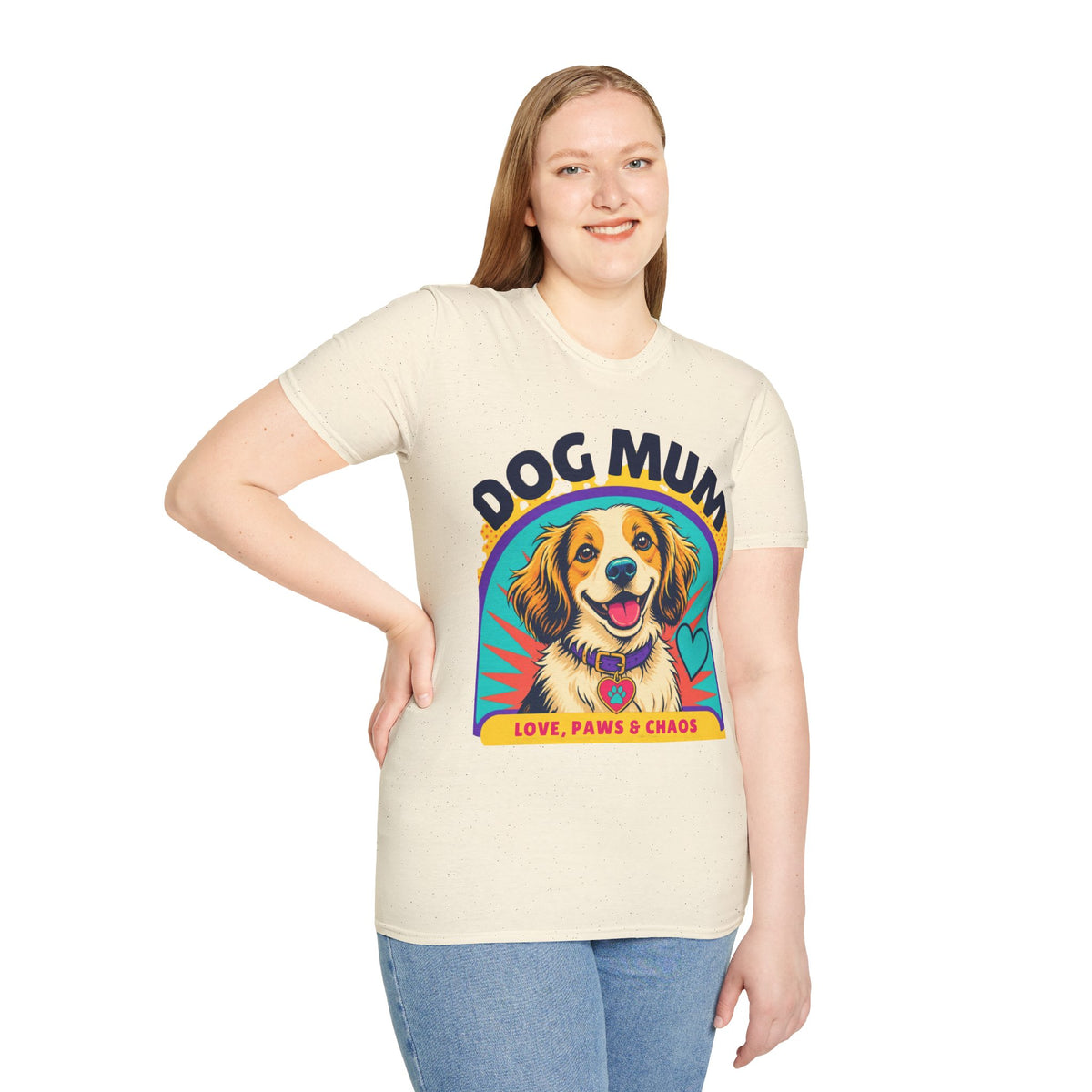 Dog Mum T-Shirt | Cute Happy Dog Illustration, Love Paws & Chaos