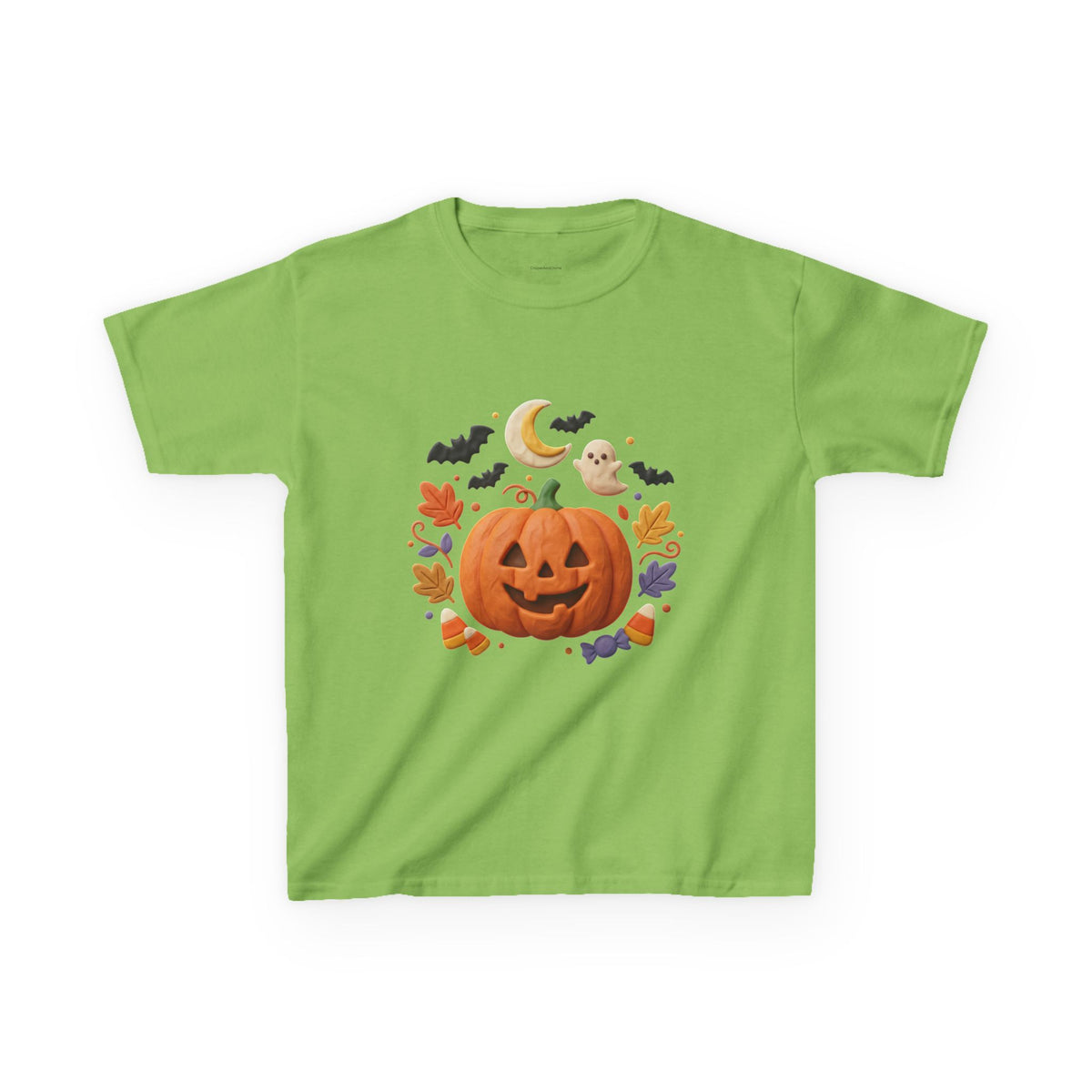 Jack-o'-Lantern Pumpkin Kids Tee | Halloween Ghosts, Bats, Moon, Autumn Leaves