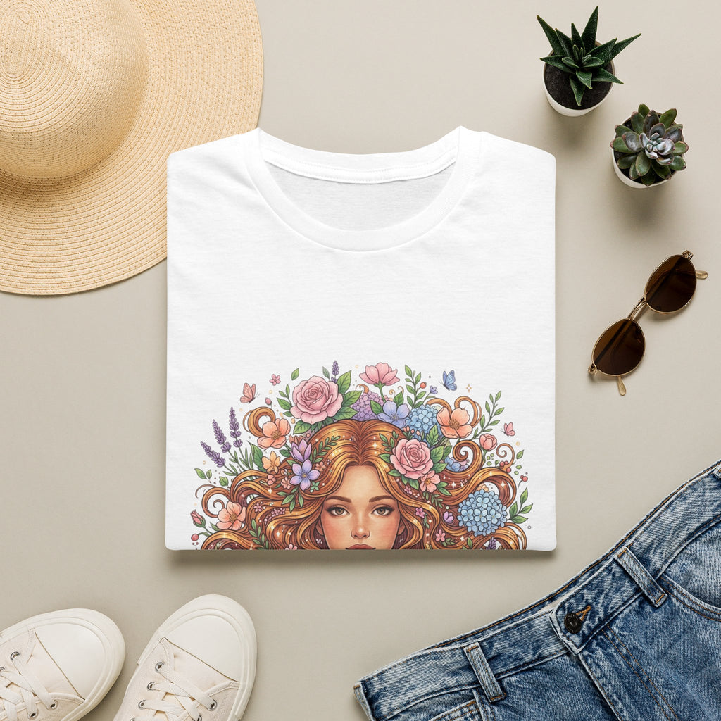 Floral Maiden T-Shirt — Vintage Boho Woman with Flowers Graphic