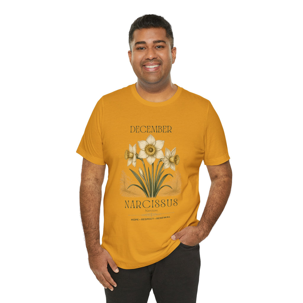 December Birth Flower Tee | Narcissus & Holly Celestial Design | Birthday Gift