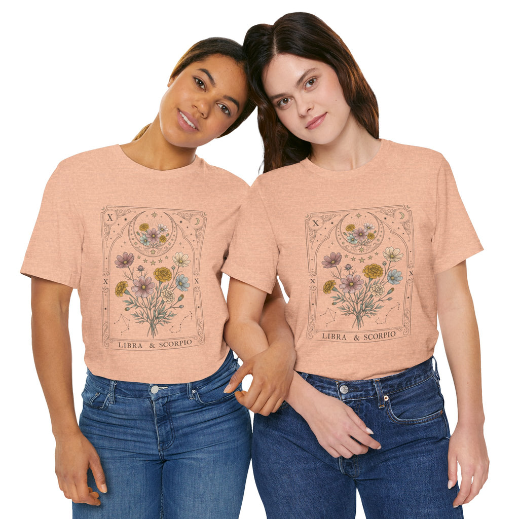 Libra & Scorpio Floral Zodiac T‑Shirt — Botanical Horoscope Tee