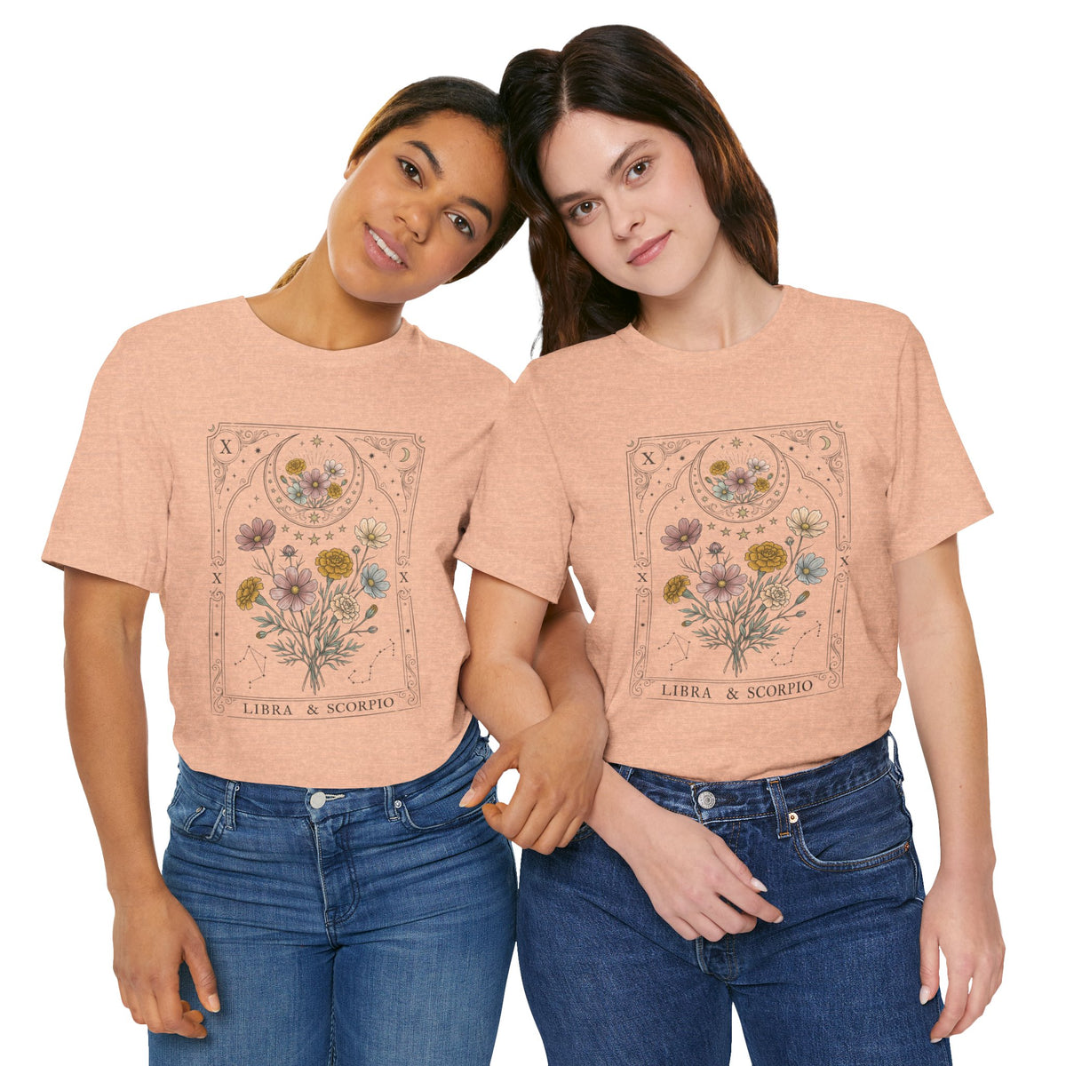 Libra & Scorpio Floral Zodiac T‑Shirt — Botanical Horoscope Tee