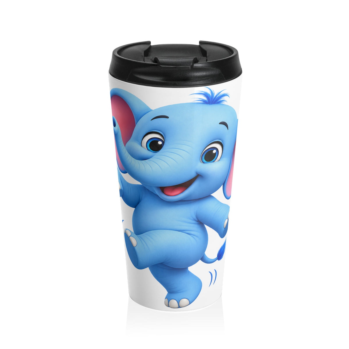 Cute Blue Elephant Stainless Steel Travel Mug – Kids’ Musical Safari Tumbler