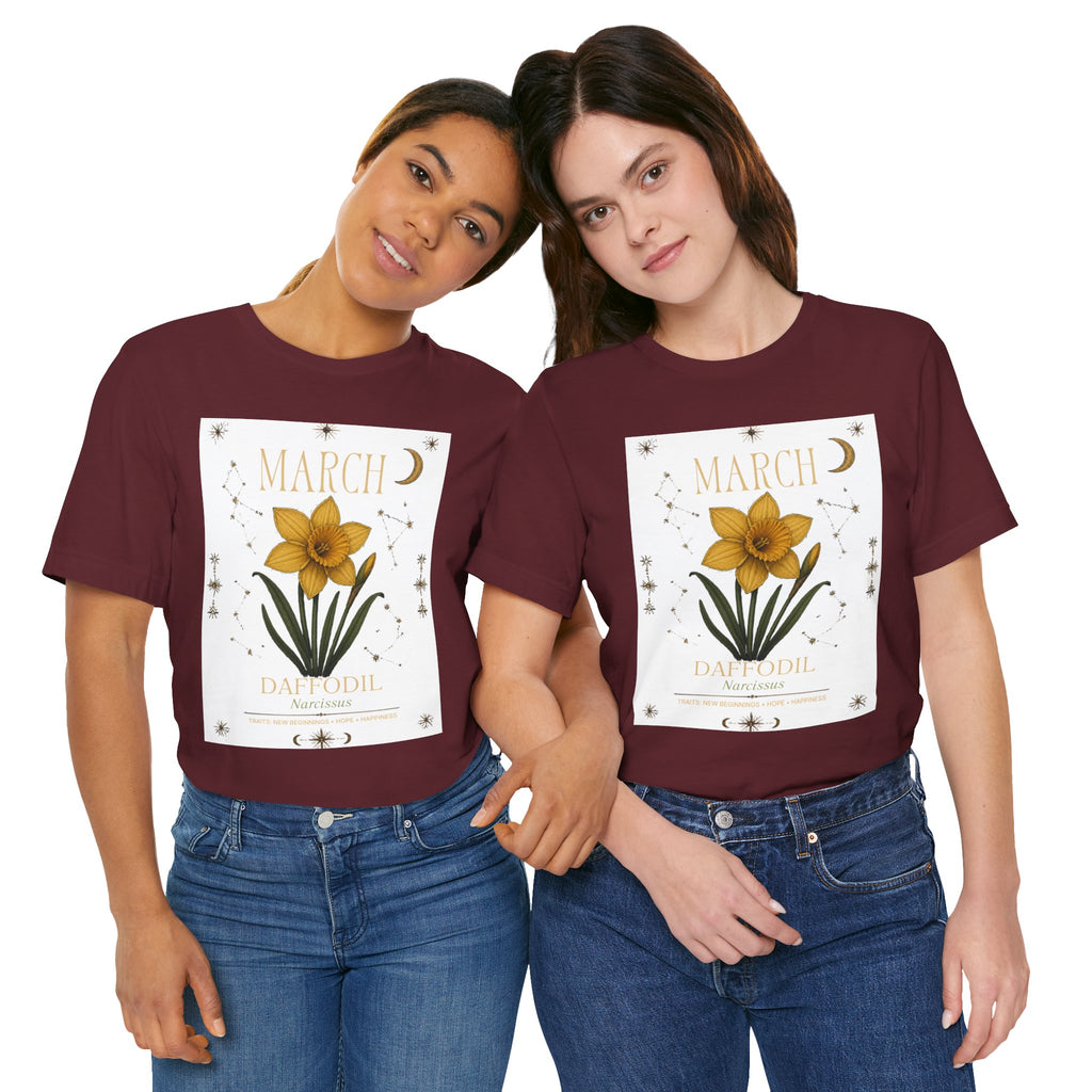 March Zodiac/Celestial aesthetics with birth flower — Birth Month Flower Tee