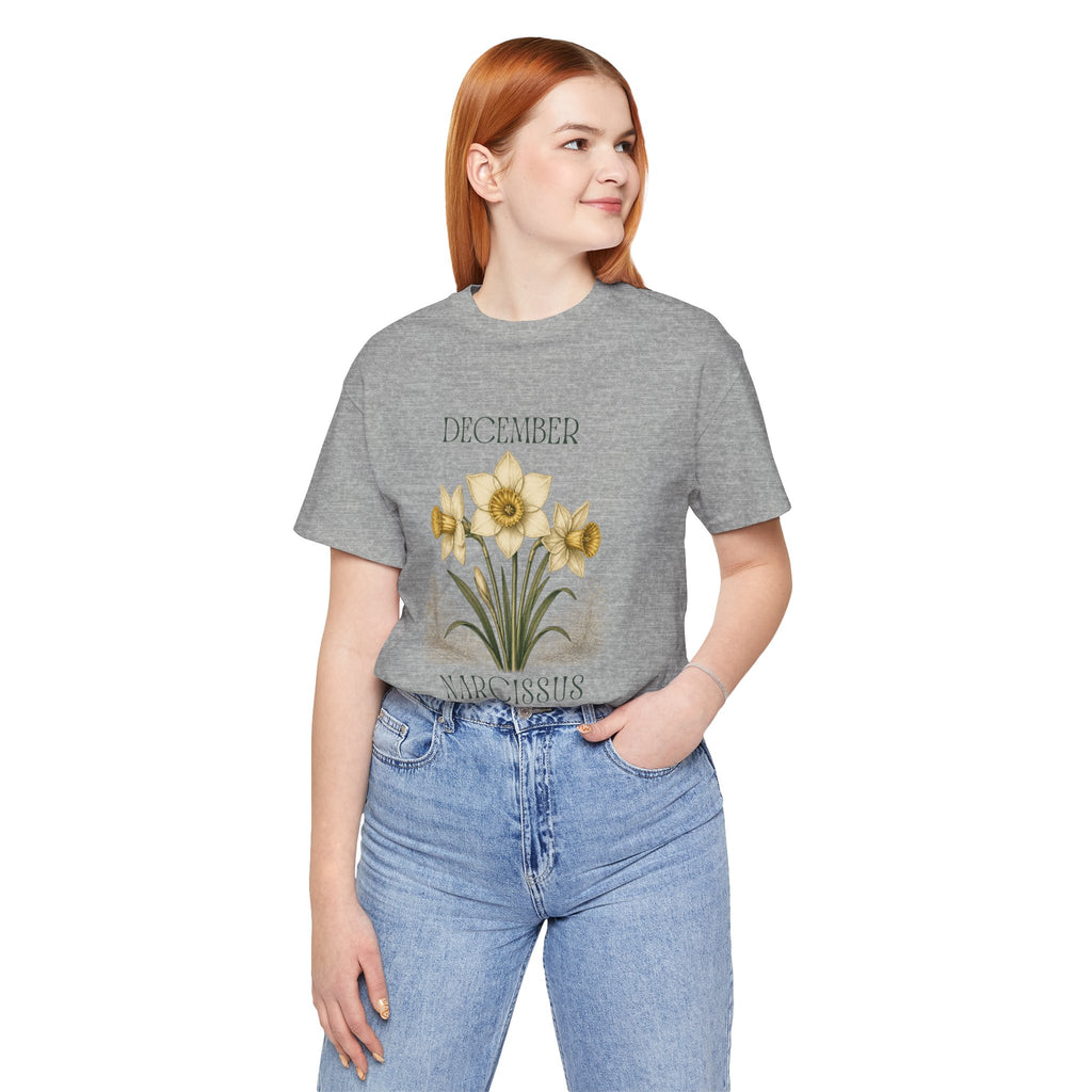 December Birth Flower Tee | Narcissus & Holly Celestial Design | Birthday Gift