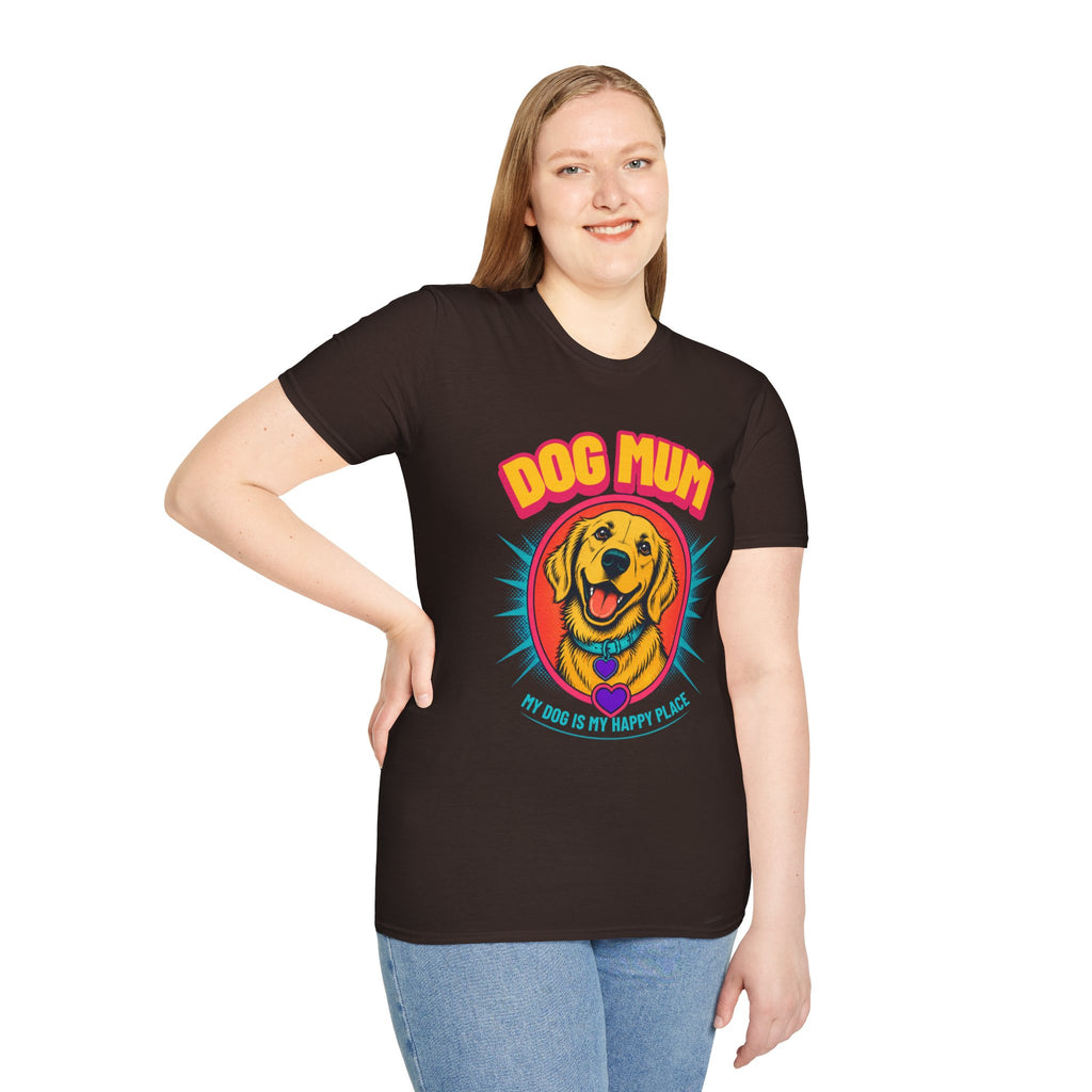 Dog Mum Golden Retriever T-Shirt | Cute Retro Dog Portrait, Pet Lover Tee