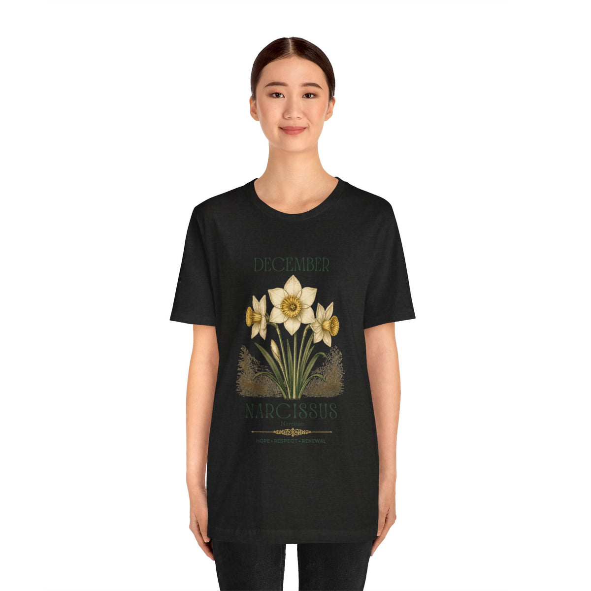 December Birth Flower Tee | Narcissus & Holly Celestial Design | Birthday Gift