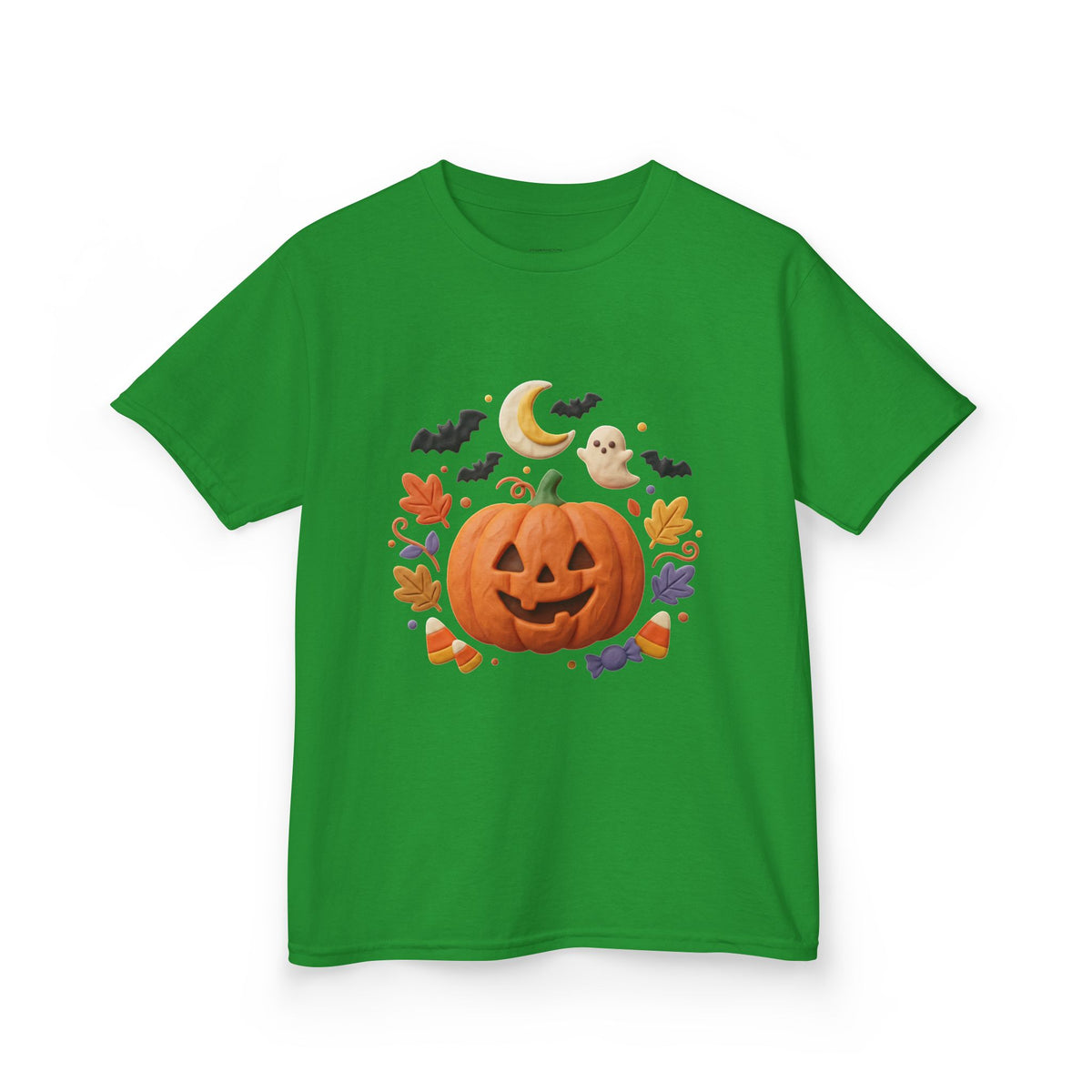 Jack-o'-Lantern Pumpkin Kids Tee | Halloween Ghosts, Bats, Moon, Autumn Leaves