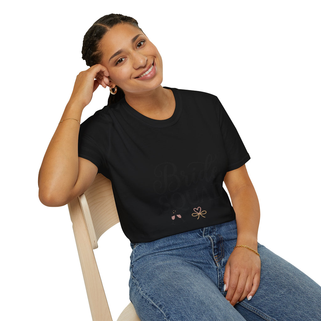 Bride Squad T-Shirt — Bachelorette Party Bridesmaid Tee with Champagne Icons