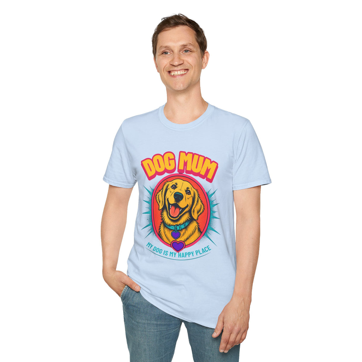 Dog Mum Golden Retriever T-Shirt | Cute Retro Dog Portrait, Pet Lover Tee