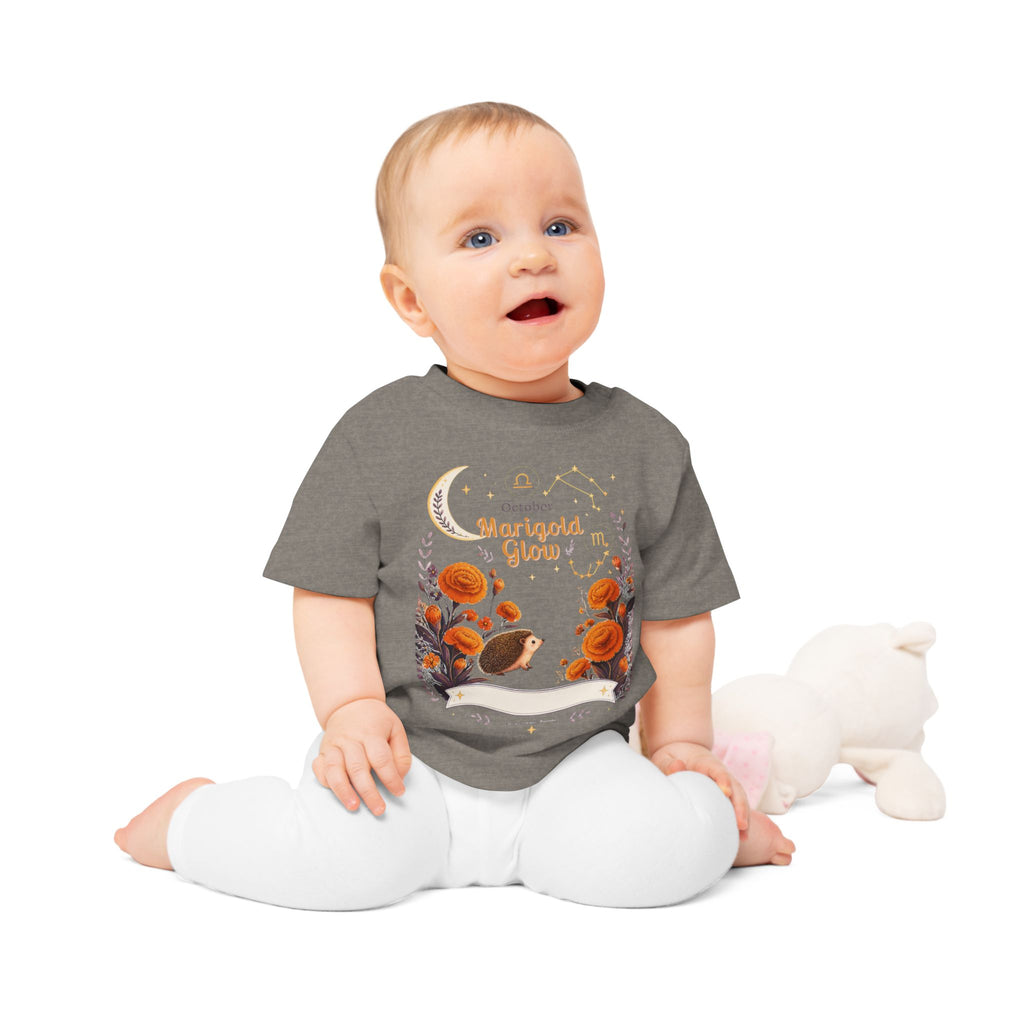 October Marigold Baby T-Shirt — 'Marigold Glow' Autumn Floral Baby Tee