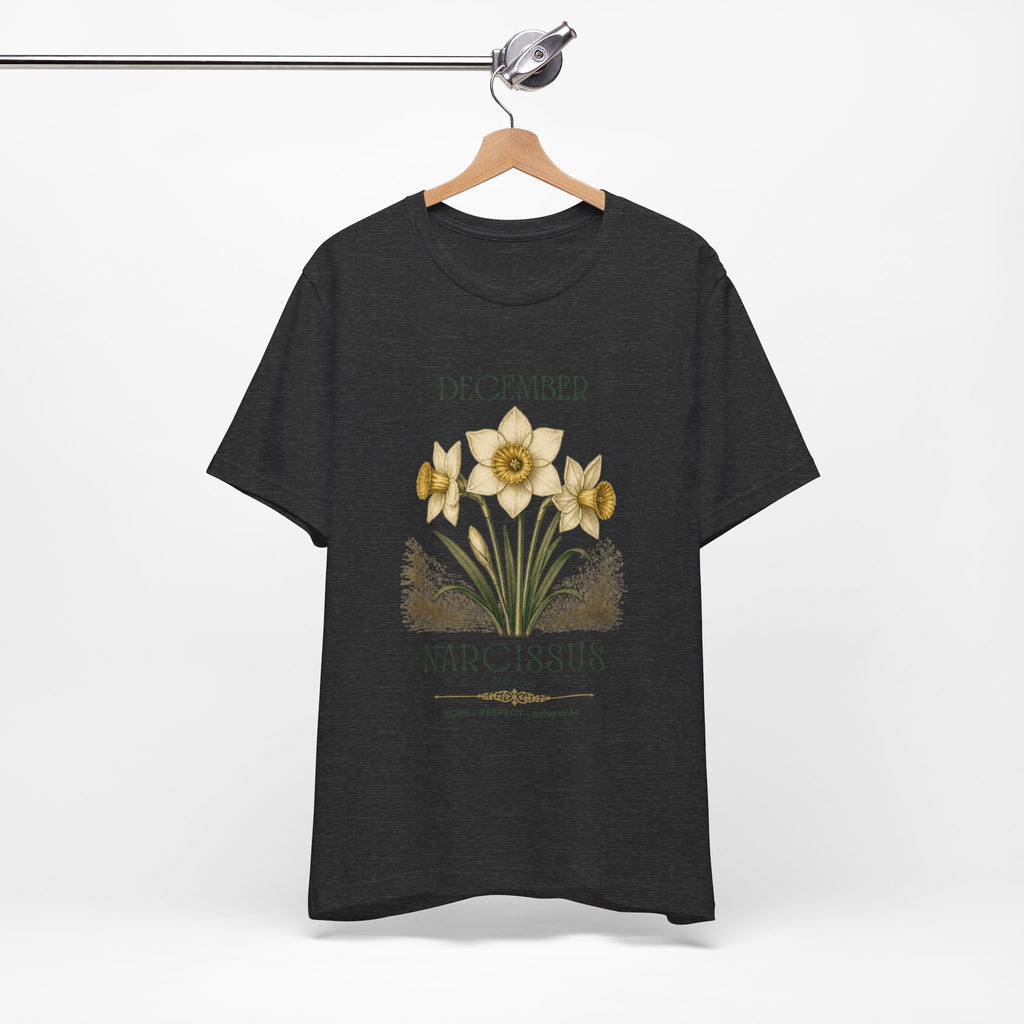 December Birth Flower Tee | Narcissus & Holly Celestial Design | Birthday Gift