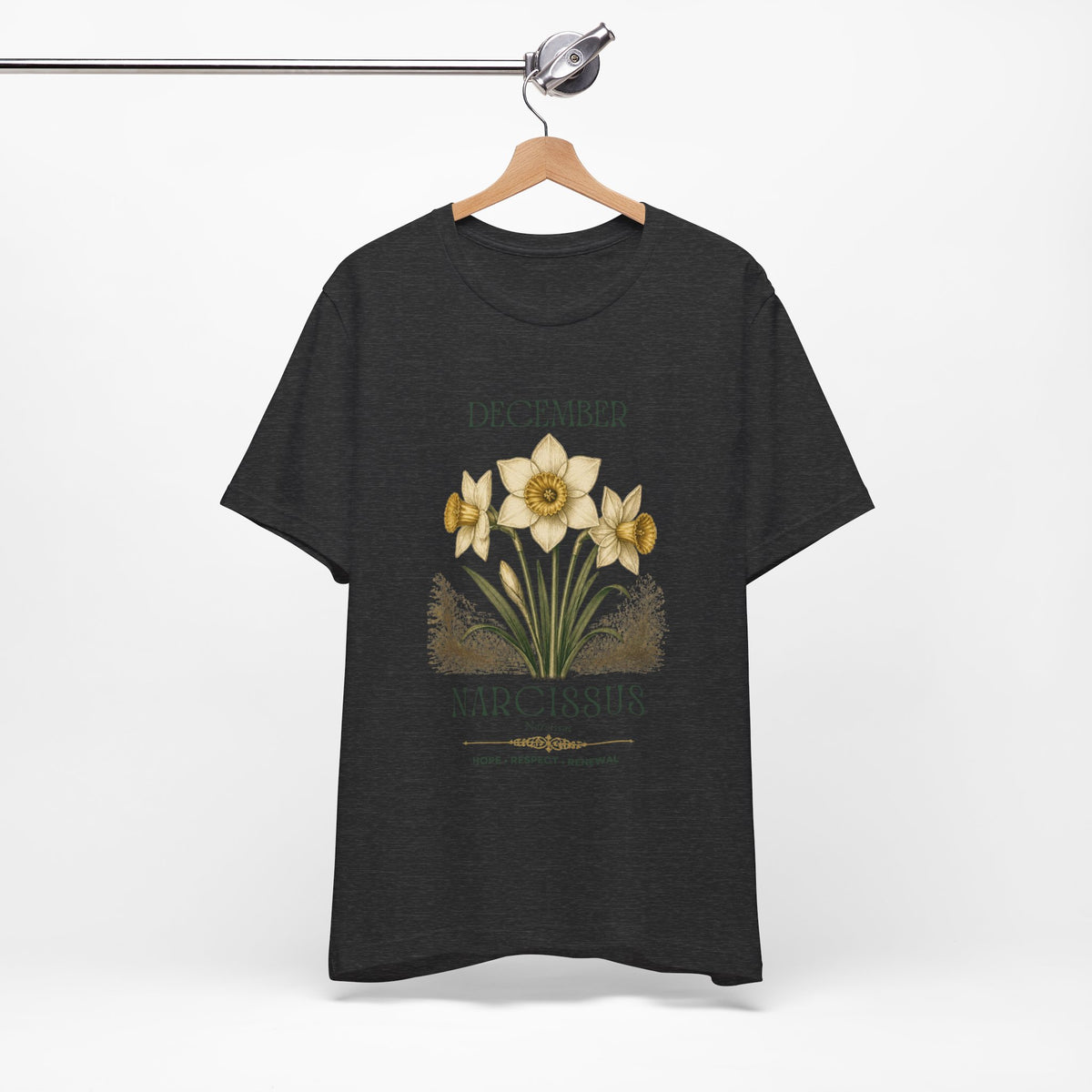 December Birth Flower Tee | Narcissus & Holly Celestial Design | Birthday Gift