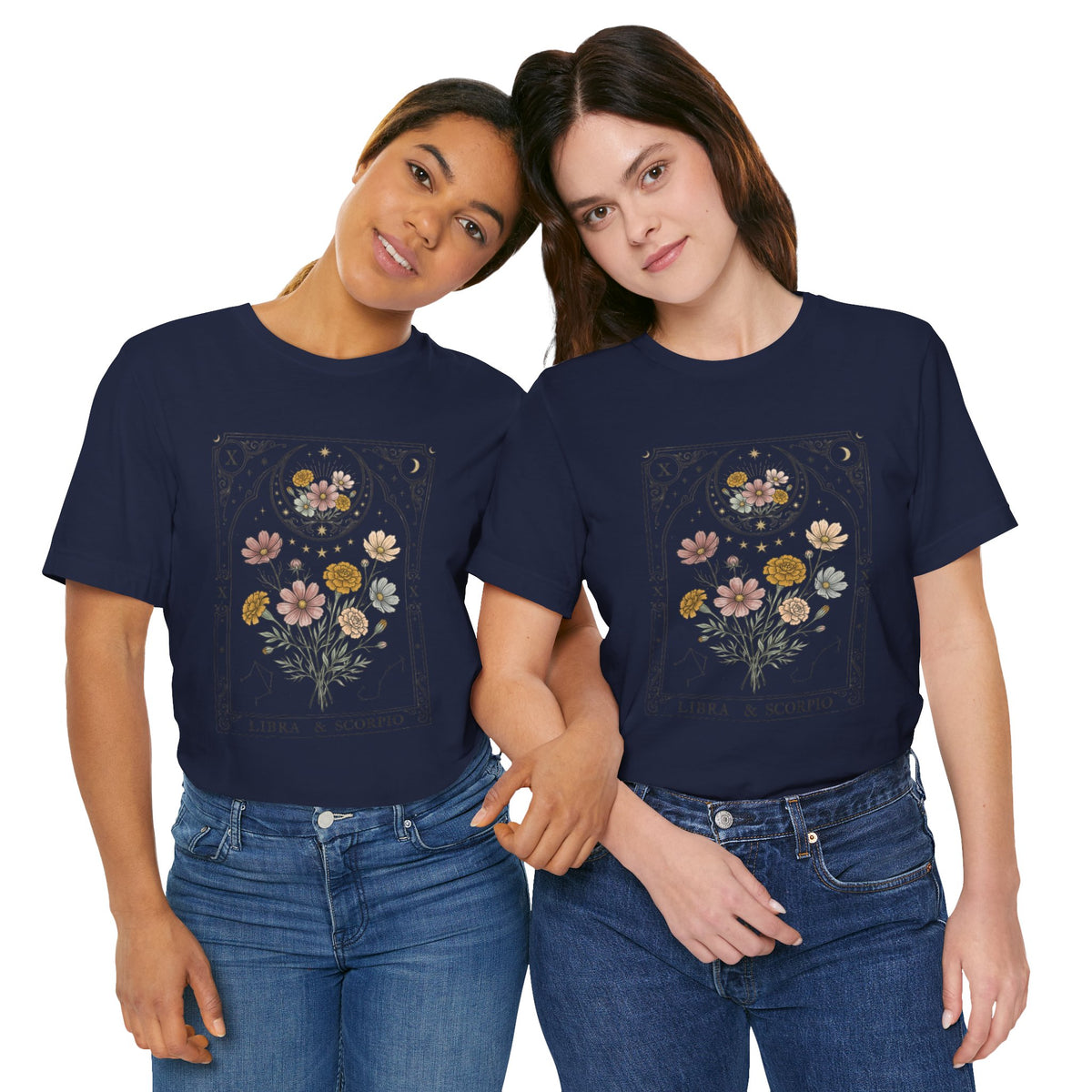 Libra & Scorpio Floral Zodiac T‑Shirt — Botanical Horoscope Tee