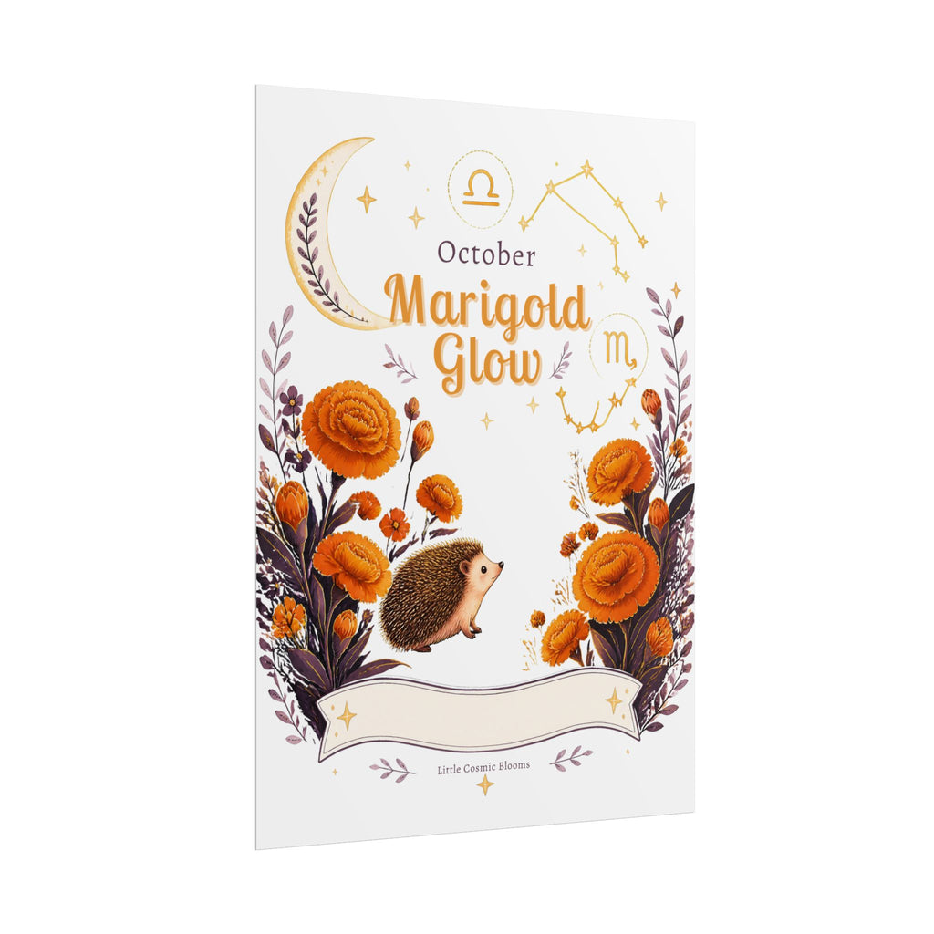 October Birth Flower, Marigold Glow Poster — Zodiac Libra/Hedgehog Wall Art