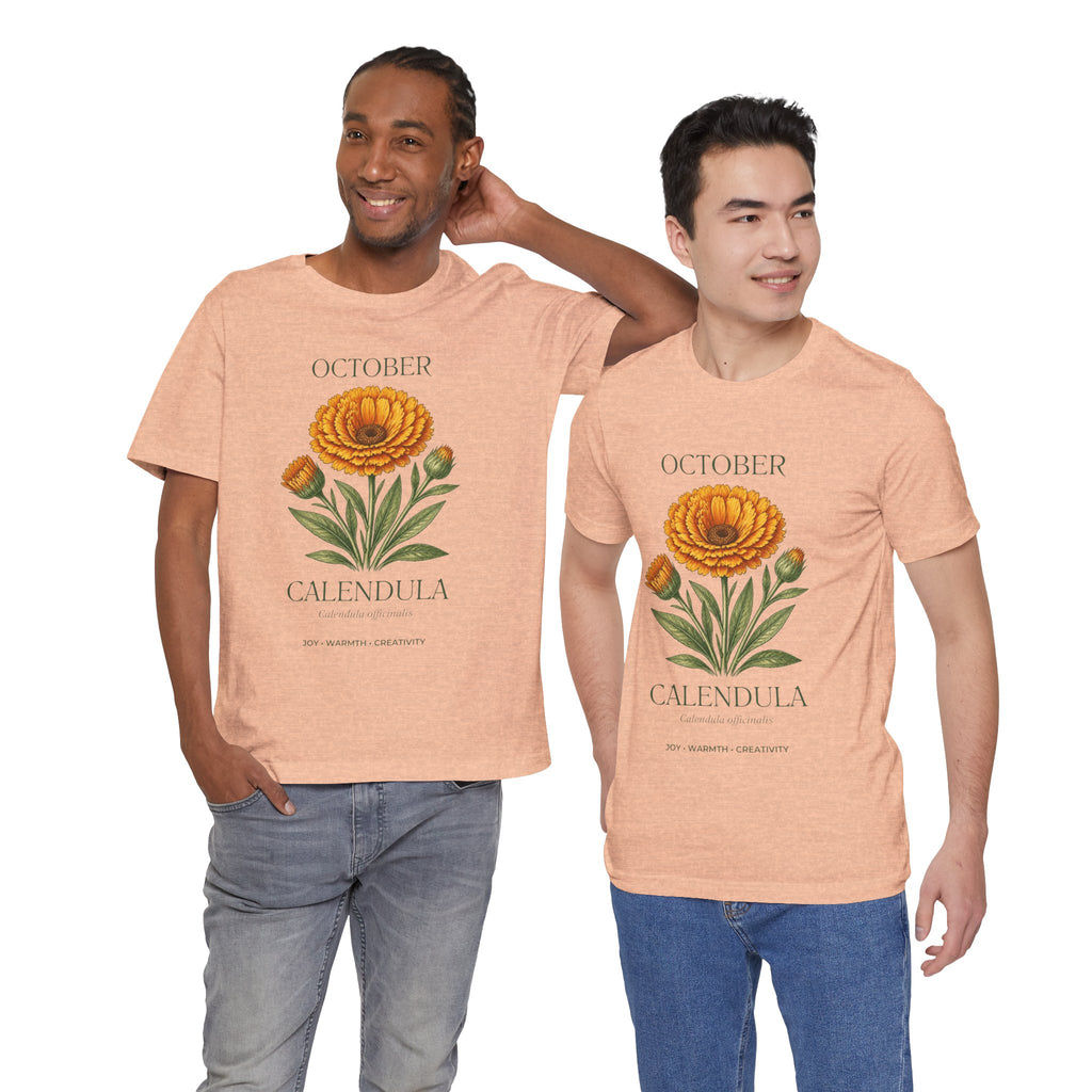 October Birth Flower Tee | Marigold & Cosmos Celestial Design | Birthday Gift