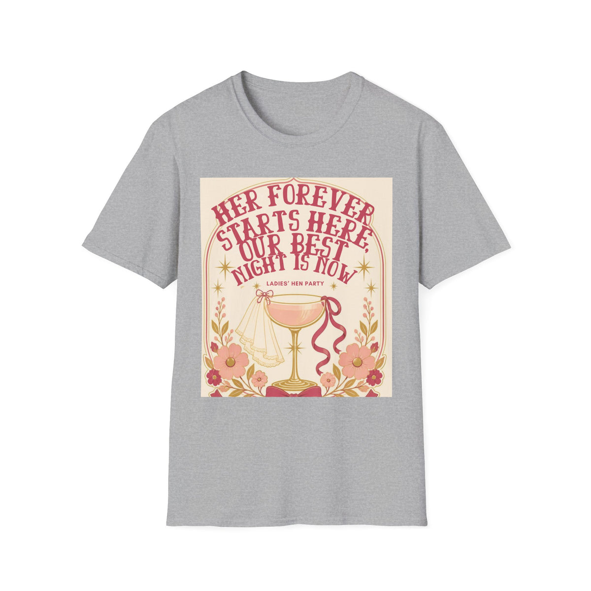 Her Forever Starts Here Champagne Glass T-Shirt | Bachelorette Party Tee