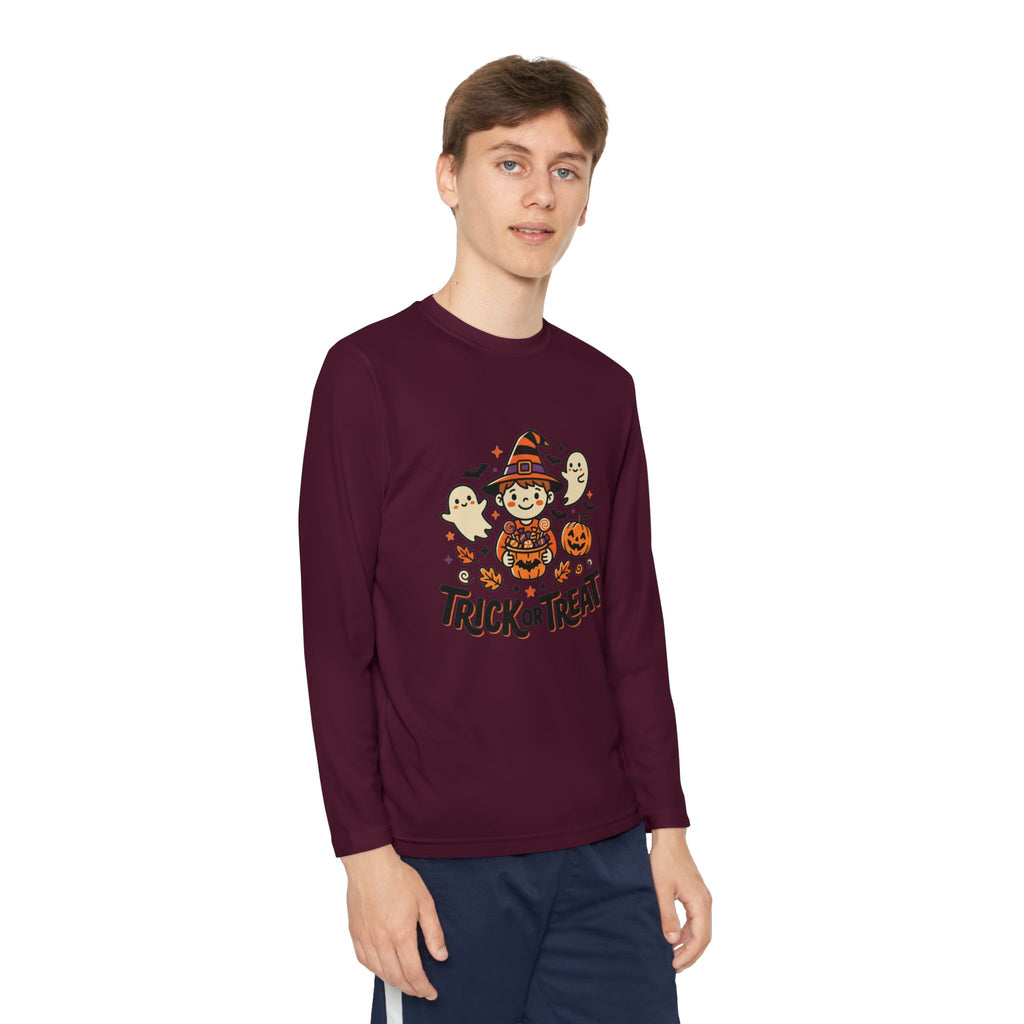 Trick or Treat Witch Kid Long Sleeve Shirt | Halloween Ghosts Pumpkins