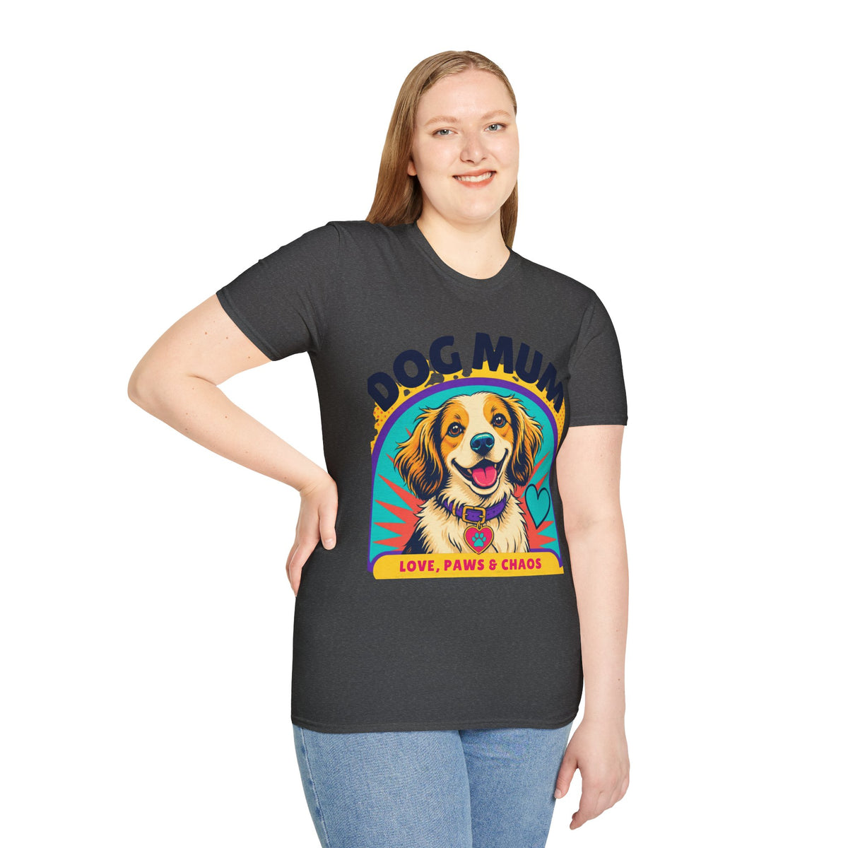 Dog Mum T-Shirt | Cute Happy Dog Illustration, Love Paws & Chaos