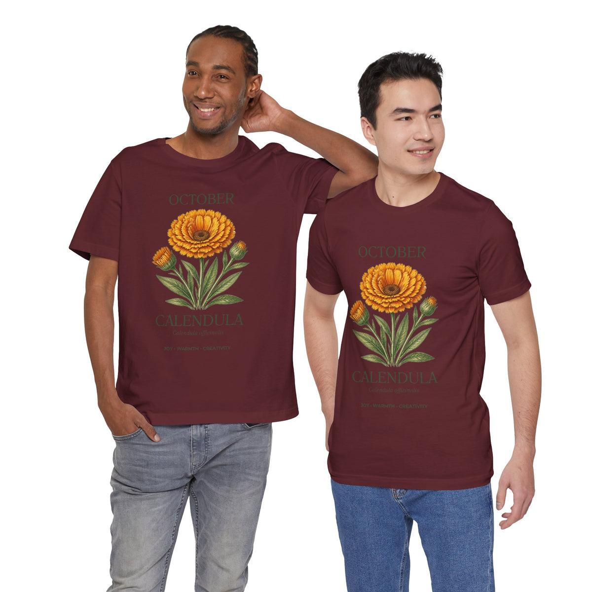 October Birth Flower Tee | Marigold & Cosmos Celestial Design | Birthday Gift