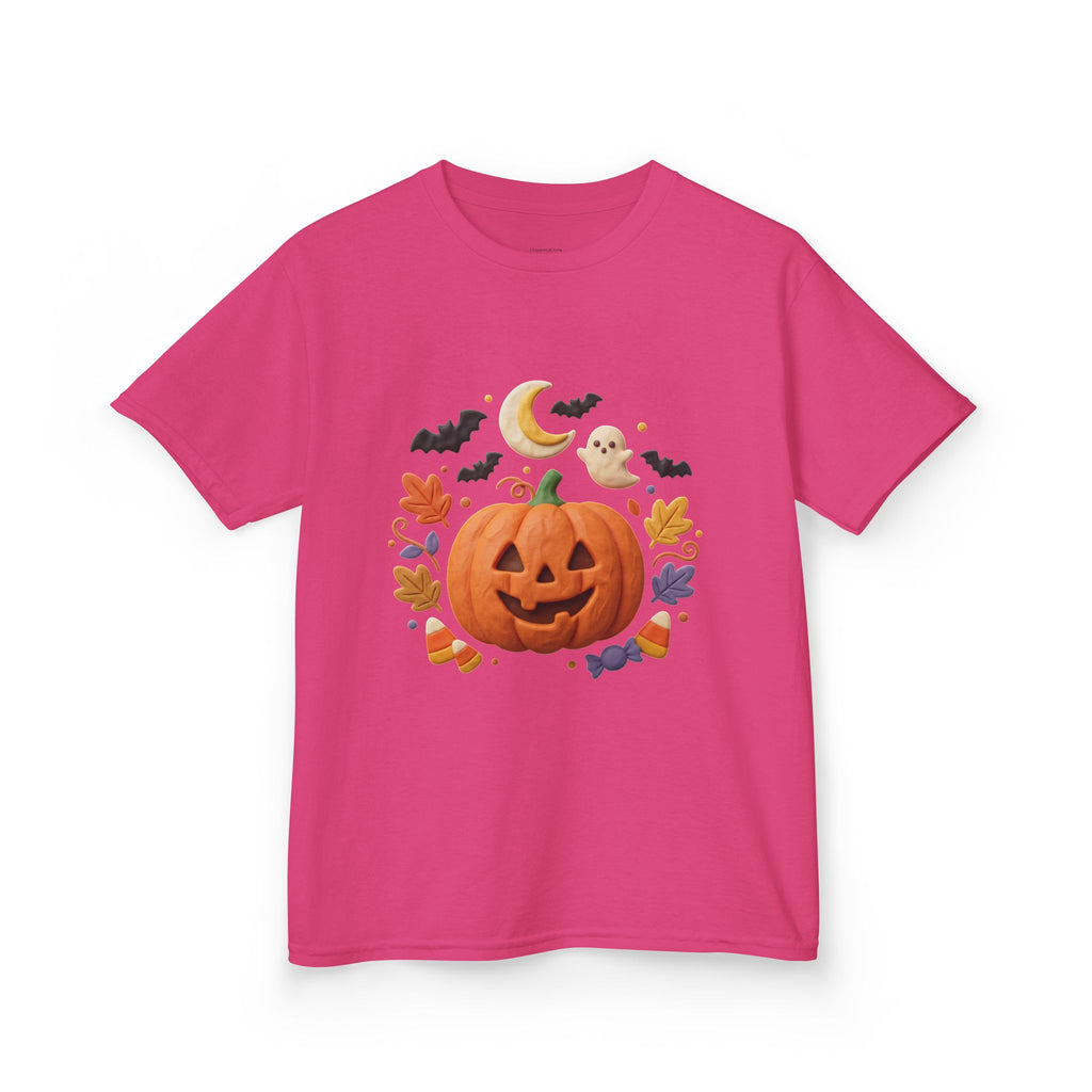 Jack-o'-Lantern Pumpkin Kids Tee | Halloween Ghosts, Bats, Moon, Autumn Leaves