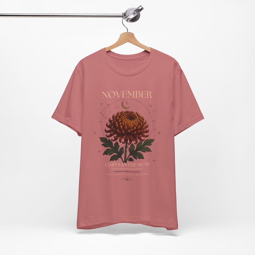 November Birth Flower Chrysanthemum Tee — Floral Birth Month T-Shirt