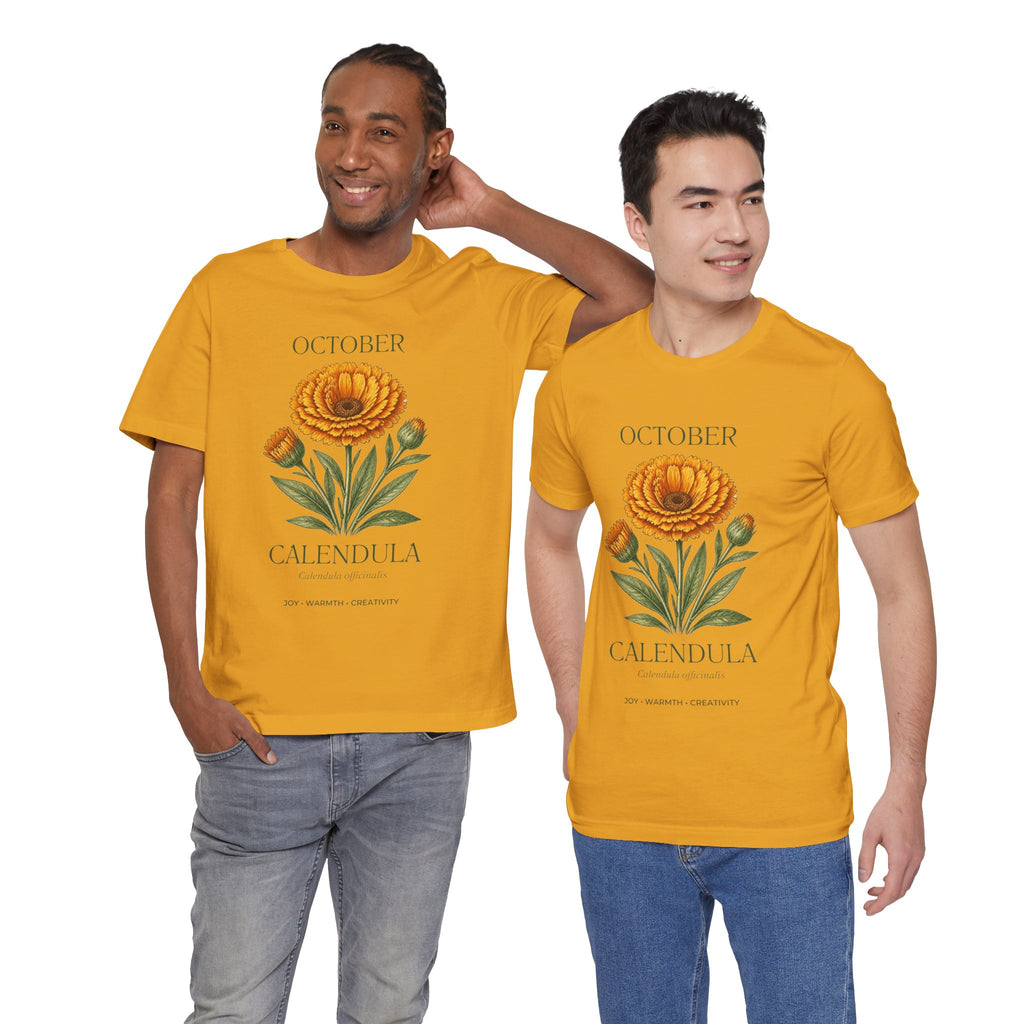 October Birth Flower Tee | Marigold & Cosmos Celestial Design | Birthday Gift