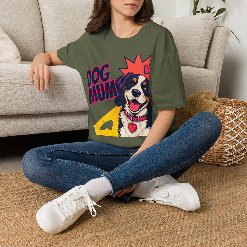 Dog Mum Pop Art T-Shirt | Happy Dog Portrait, Heart Collar