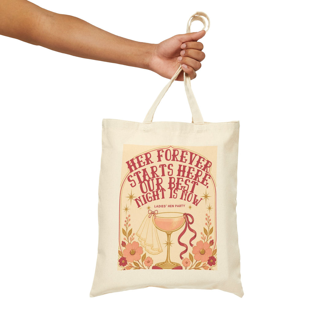 Tote Bag — “Her Forever Starts Here” Bachelorette Party Canvas Tote