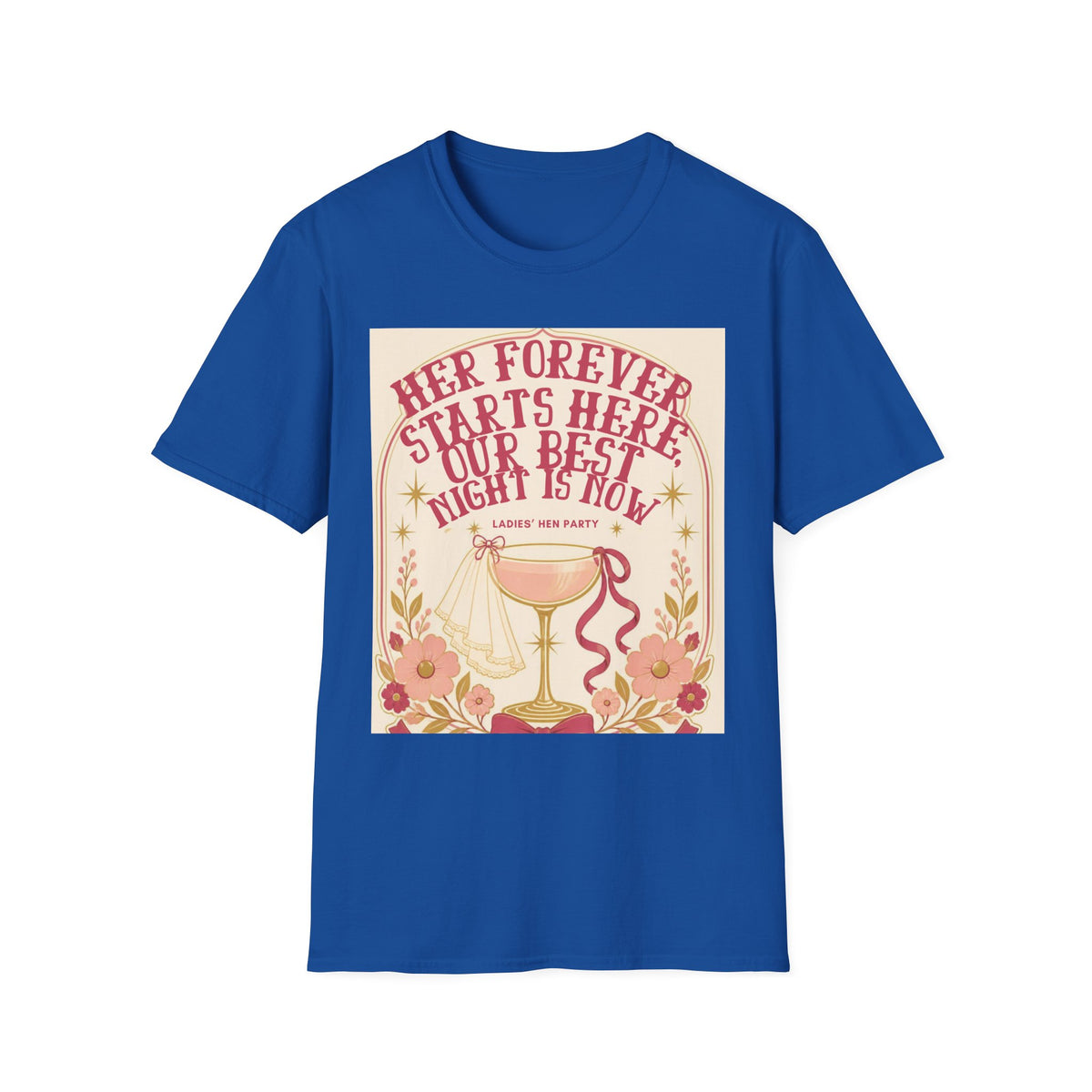 Her Forever Starts Here Champagne Glass T-Shirt | Bachelorette Party Tee