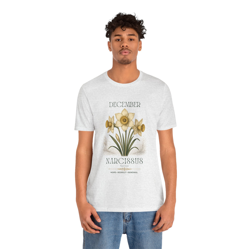 December Birth Flower Tee | Narcissus & Holly Celestial Design | Birthday Gift
