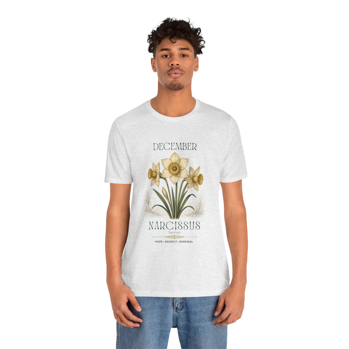 December Birth Flower Tee | Narcissus & Holly Celestial Design | Birthday Gift