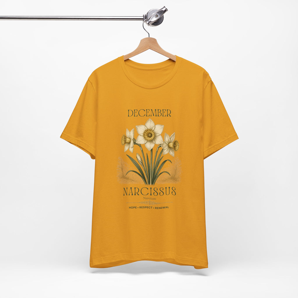 December Birth Flower Tee | Narcissus & Holly Celestial Design | Birthday Gift